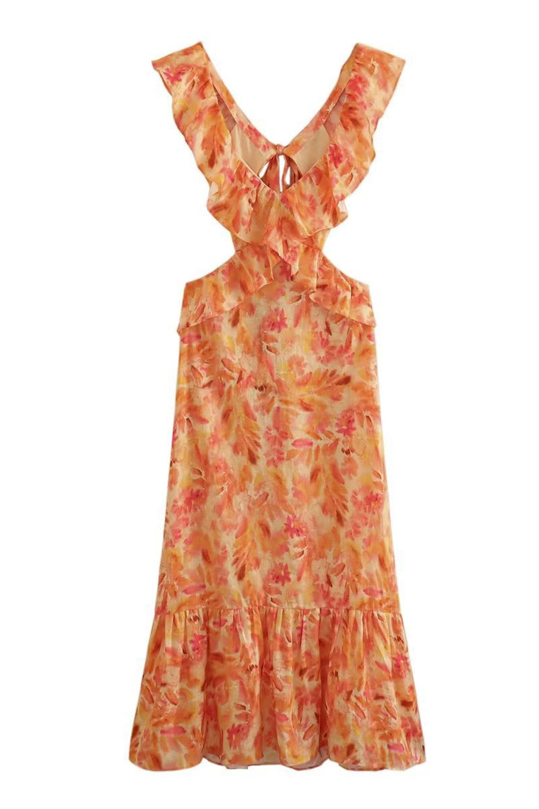 Damen Maxikleid | Florales Design und Rüschenträger | Eleganter Sommerstil
