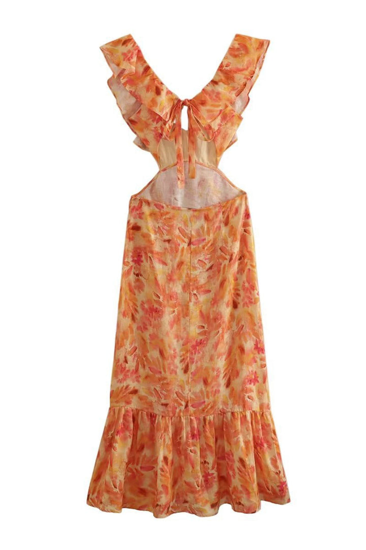 Damen Maxikleid | Florales Design und Rüschenträger | Eleganter Sommerstil