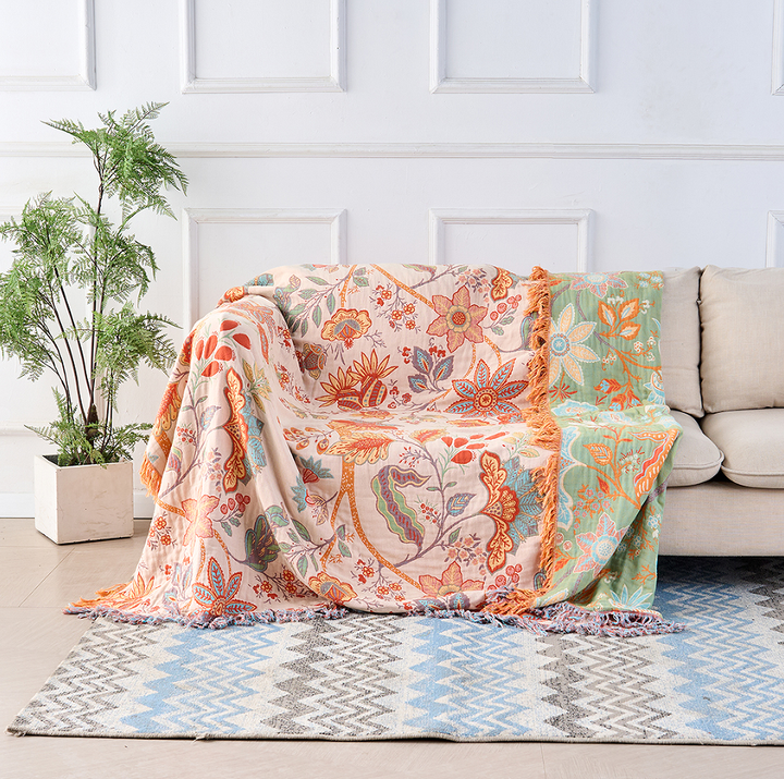 Rustikale Boho-Decke mit Blumenmuster | 100 % Baumwolle 0