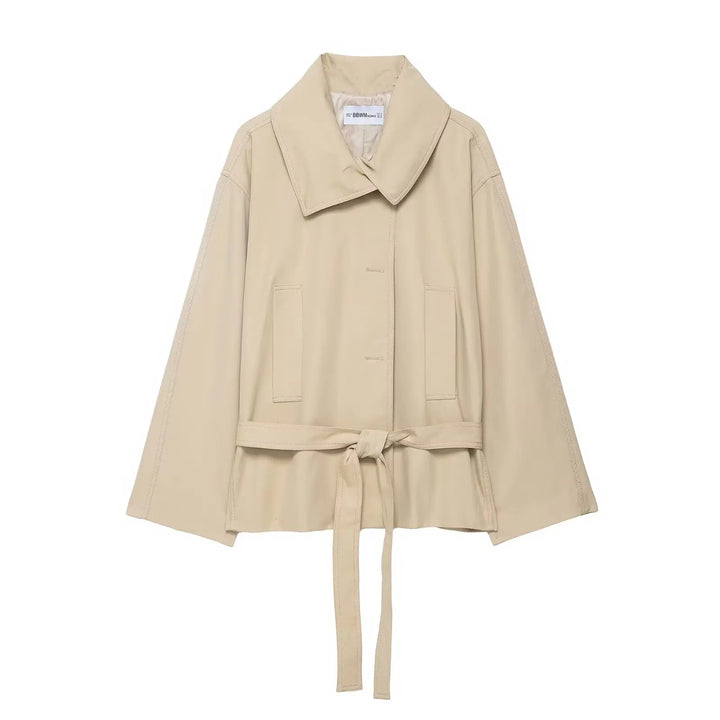 Damen zweiteiliges Set mit oversized Wickeljacke mit Gürtel und Shorts | Langarm