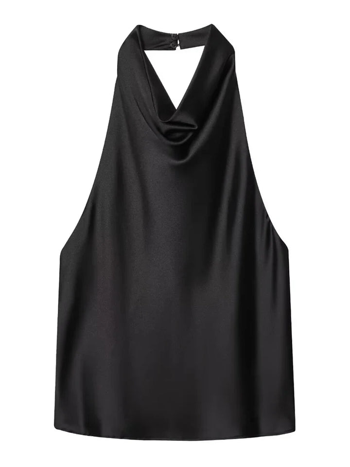 Damen ärmelloses Top mit Halterneck drapierter Vorderseite | Halter