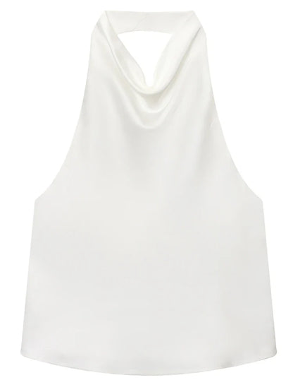 Top donna halter drappeggiato con scollo senza maniche | Halter