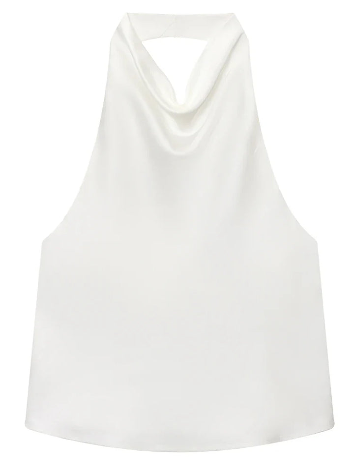 Damen ärmelloses Top mit Halterneck drapierter Vorderseite | Halter