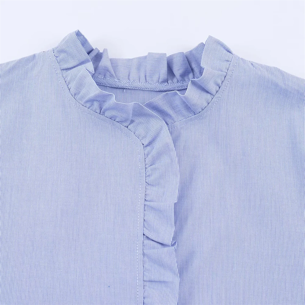 Damen Rüschenkragen Bluse Knopf Langarm | Klassisch