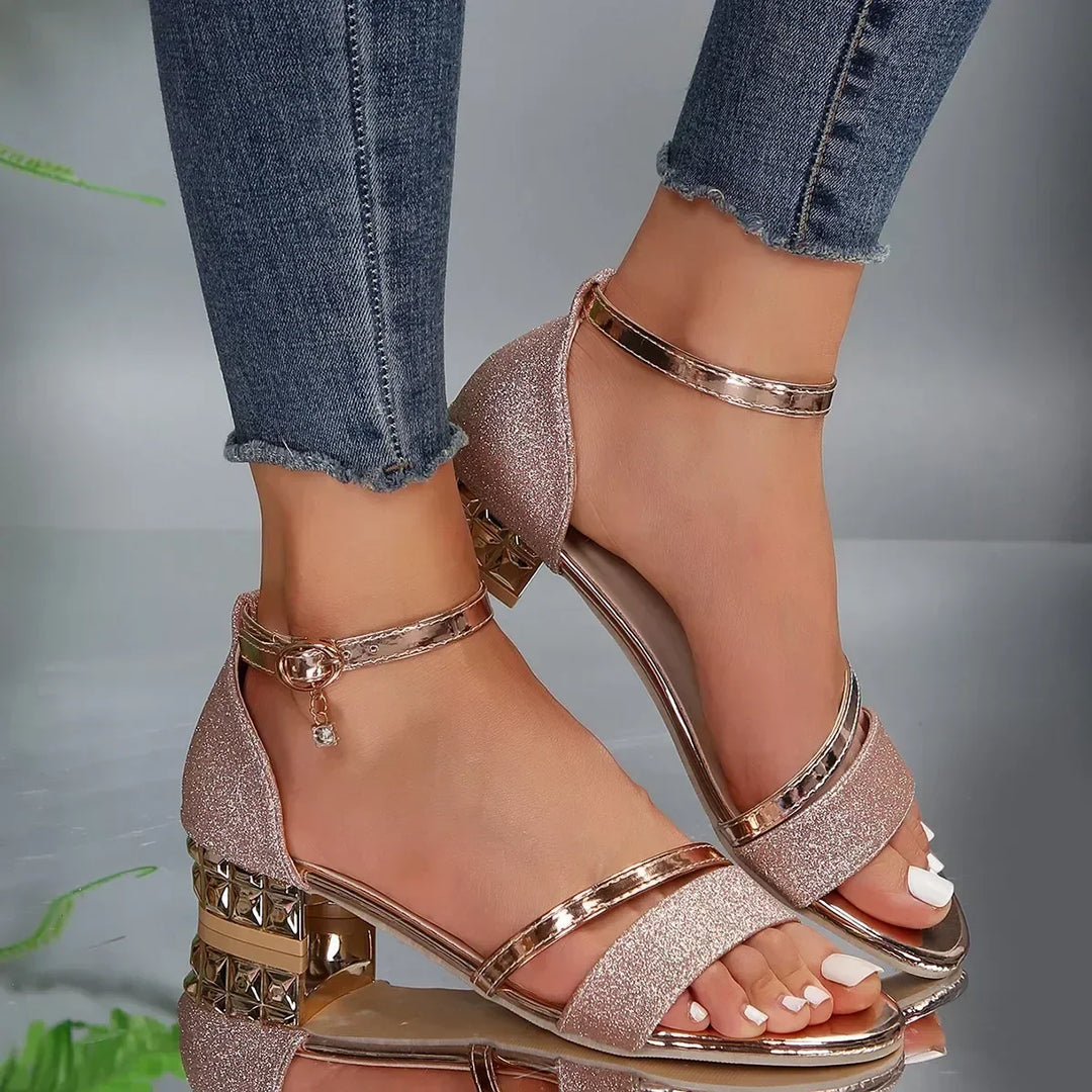 Damen Sandalen Offene Zehen Knöchelriemen Blockabsatz Sandalen | Knöchelriemen