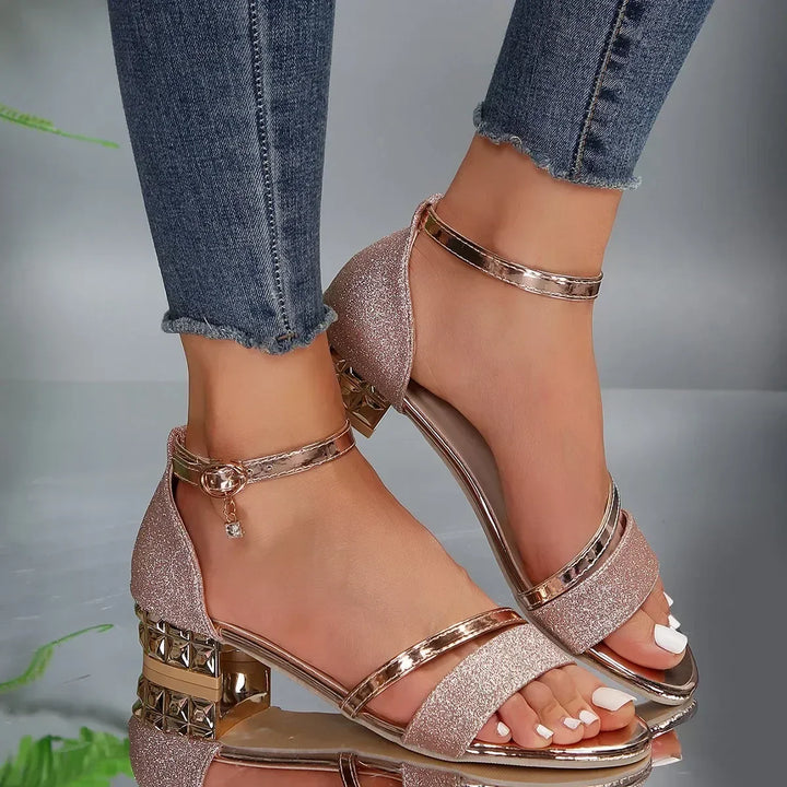 Damen Sandalen Offene Zehen Knöchelriemen Blockabsatz Sandalen | Knöchelriemen