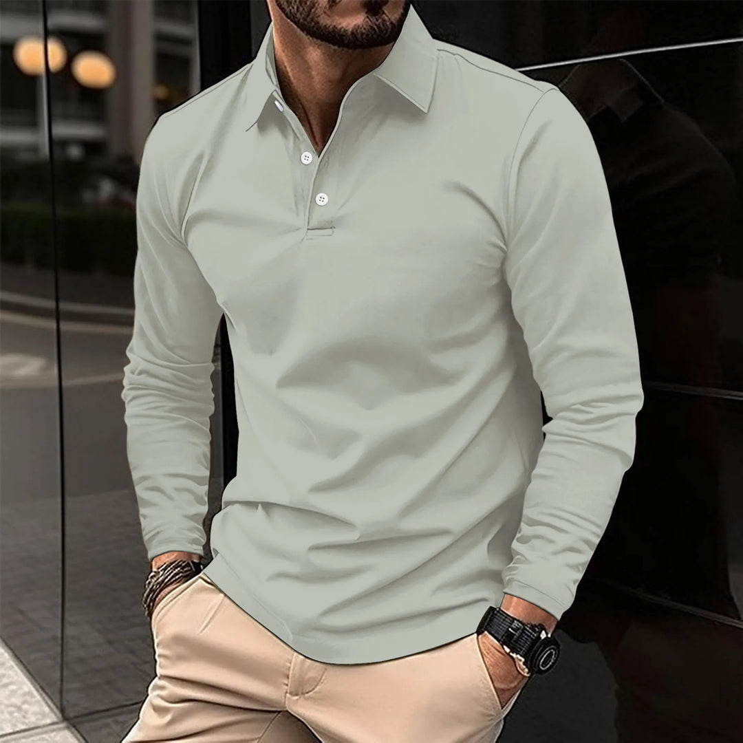 Herren Poloshirt Langarm Kragen Poloshirt | Einfarbig