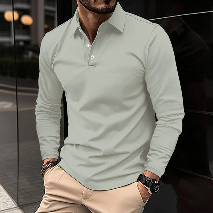 Herren Poloshirt Langarm Kragen Poloshirt | Einfarbig