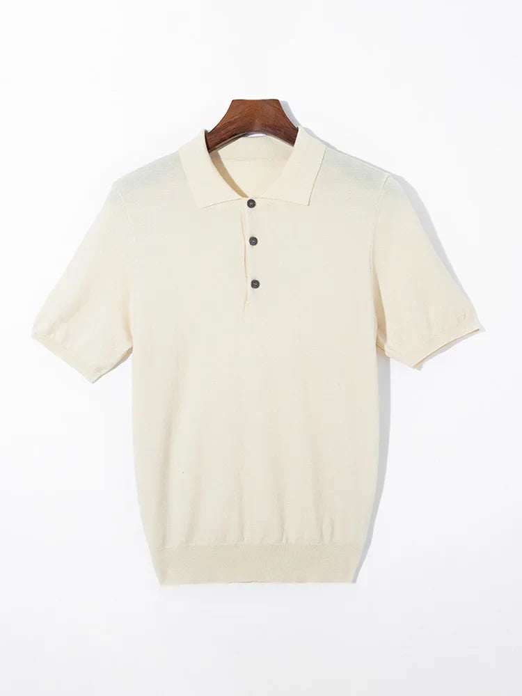 Herren Kurzarm Strick Polo Shirt mit Geripptem Saum Knopfleiste | Klassisch