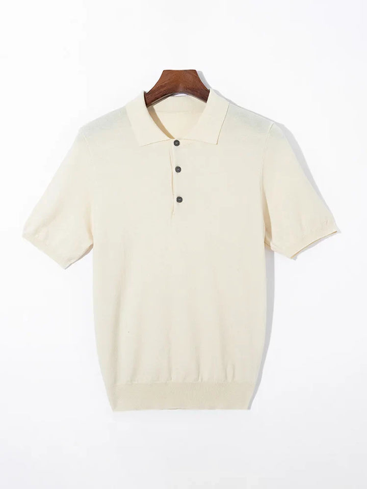 Herren Kurzarm Strick Polo Shirt mit Geripptem Saum Knopfleiste | Klassisch