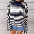 Damen Langarm Sweatshirt mit Streifen Oversize Rundhalsausschnitt | Gestreift