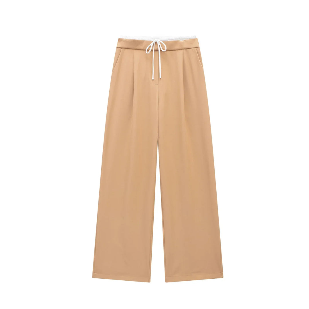 Damen High Waist Hose Mit Kordelzug Geradem Bein Casual Stil | Volle Länge