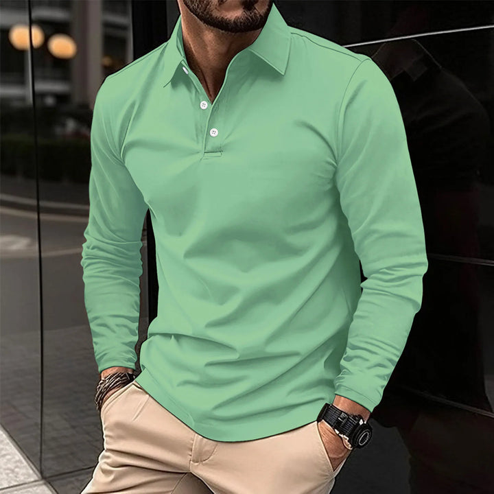 Herren Poloshirt Langarm Kragen Poloshirt | Einfarbig