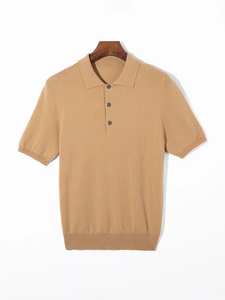 Herren Kurzarm Strick Polo Shirt mit Geripptem Saum Knopfleiste | Klassisch