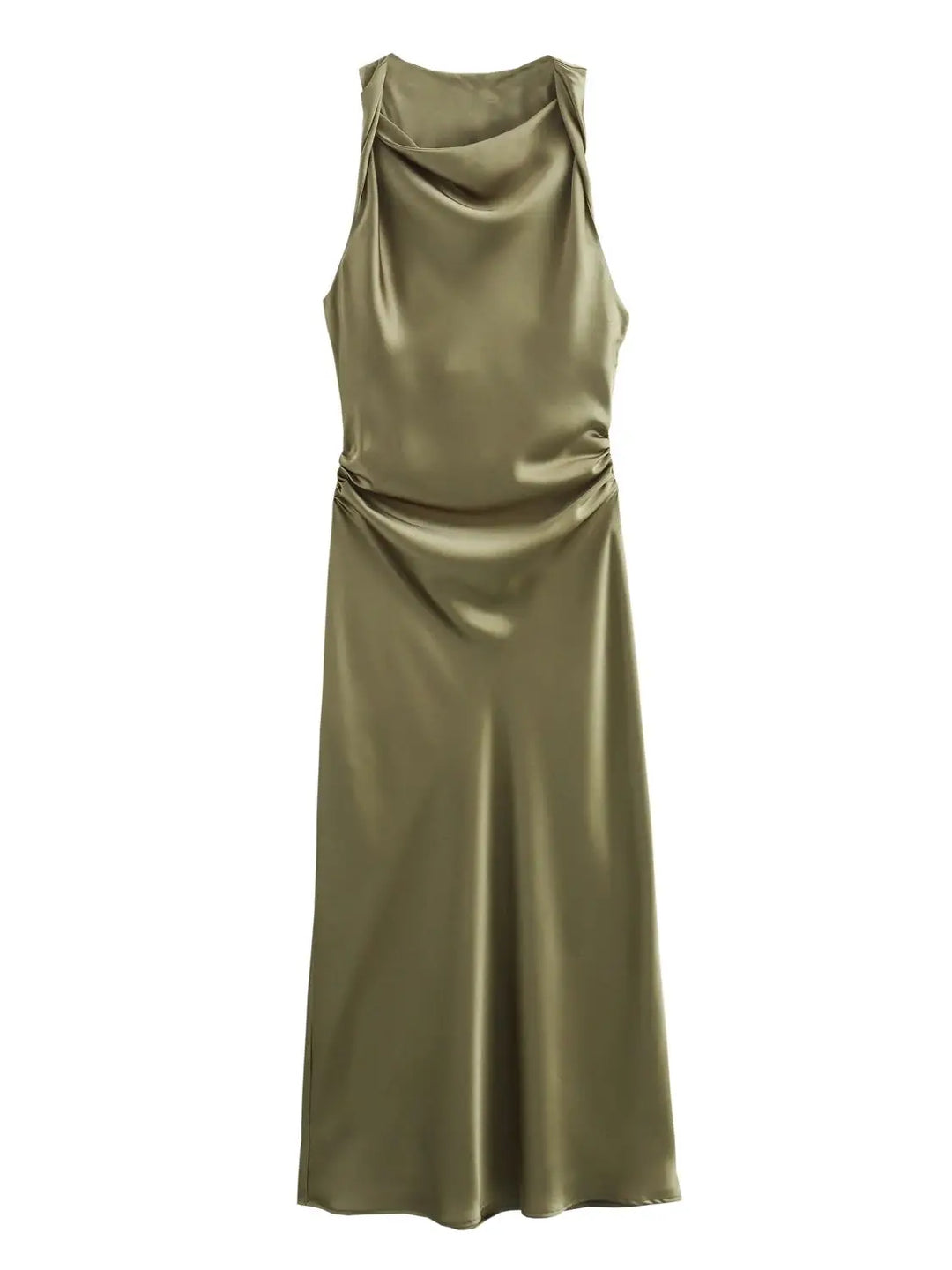Damen Kleid Ärmellos Rundhals Geraffte Taille Kleid | Midi
