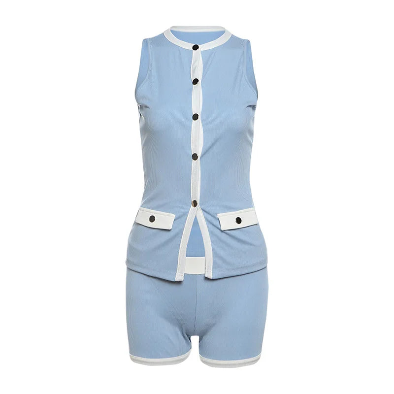 Damen Sommer-Set | Ärmelloses Top und Shorts im Kombi-Design | Moderner und Stilvoller Look