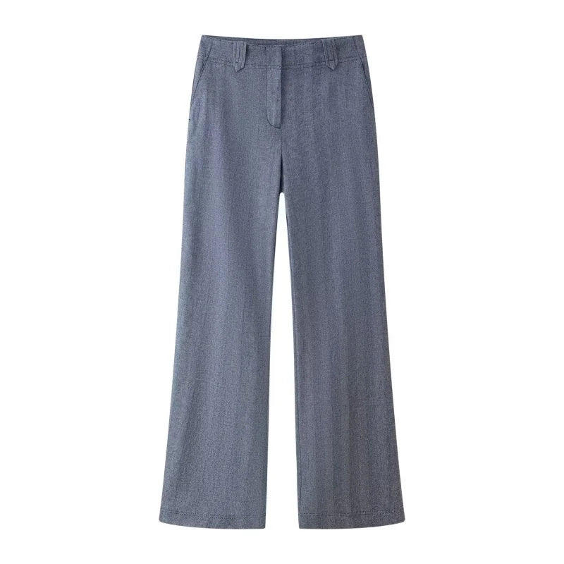 Damen Hosen Set | Zweiteiliges Outfit mit Reissverschlussjacke | Hohe Taille und Weites Bein | Eleganter Freizeitlook
