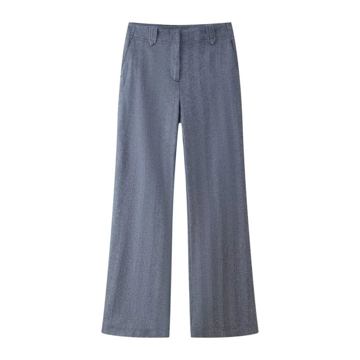 Damen Hosen Set | Zweiteiliges Outfit mit Reissverschlussjacke | Hohe Taille und Weites Bein | Eleganter Freizeitlook