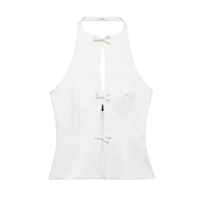 Dámský top bez rukávů s vázáním vpředu, halter top a mini sukně dvoudílná sada | Otevřená záda