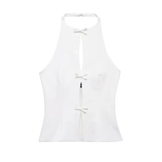 Dámský top bez rukávů s vázáním vpředu, halter top a mini sukně dvoudílná sada | Otevřená záda