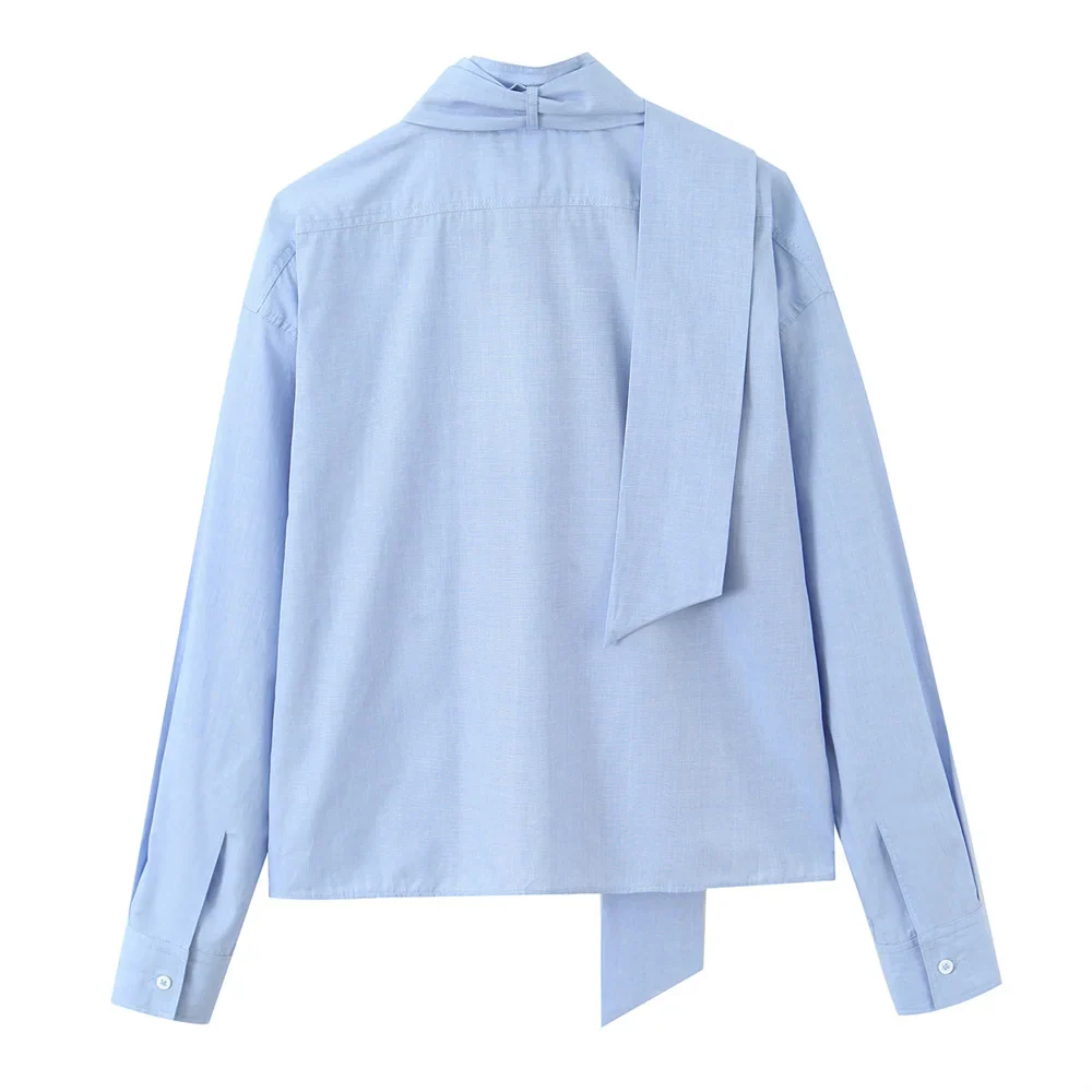 Camicia Donna Manica Lunga Colletto Bottoni Laccio Sciarpa Scollo Tasca Camicia | Per Tutti i Giorni