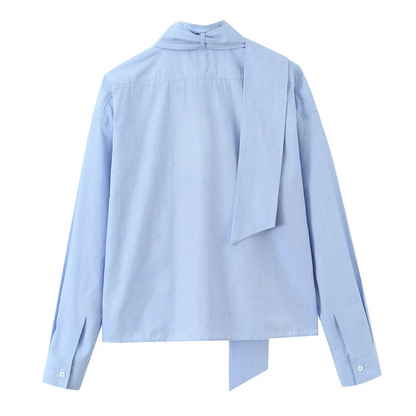 Camicia Donna Manica Lunga Colletto Bottoni Laccio Sciarpa Scollo Tasca Camicia | Per Tutti i Giorni