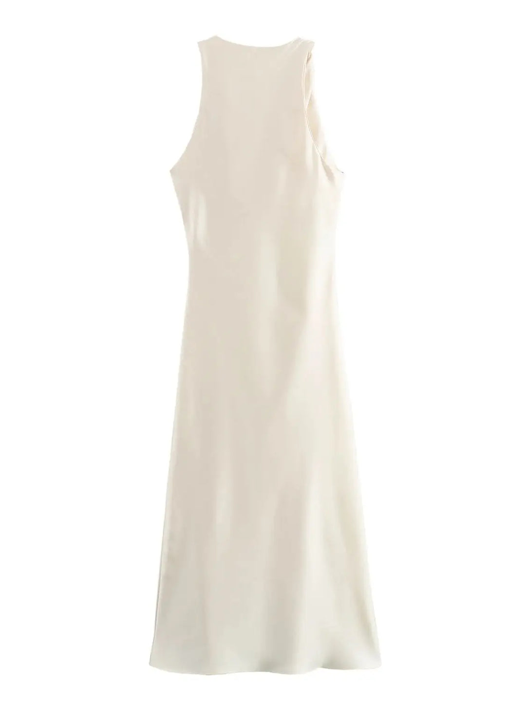 Damen Kleid Ärmellos Rundhals Geraffte Taille Kleid | Midi