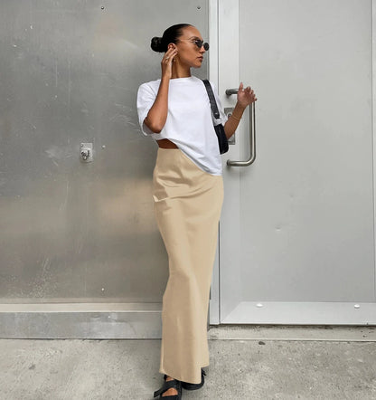 Dámská sukně s vysokým pasem, rovný střih, minimalistický styl | Maxi