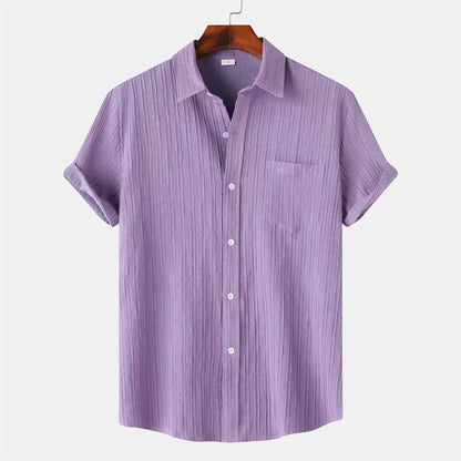 Camicia Uomo Manica Corta Bottoni Struttura Verticale del Tessuto Camicia | Quotidiana