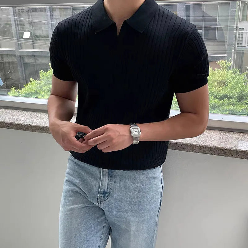 Herren Kurzarm Polo Shirt mit Kragen Strukturmuster | Strukturiert