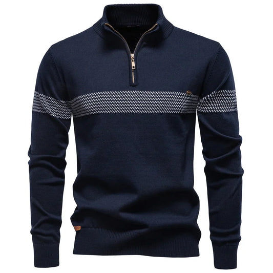 Męski sweter z długim rękawem i zamkiem 1/4 | Styl smart casual