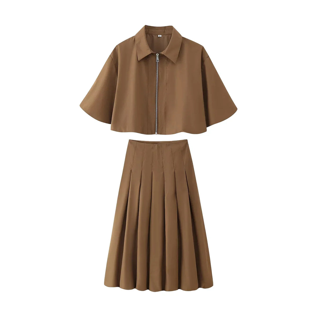Damen Rock Set | Zweiteiliges Outfit mit Faltenrock | Strukturierte Silhouette | Moderner Freizeitlook