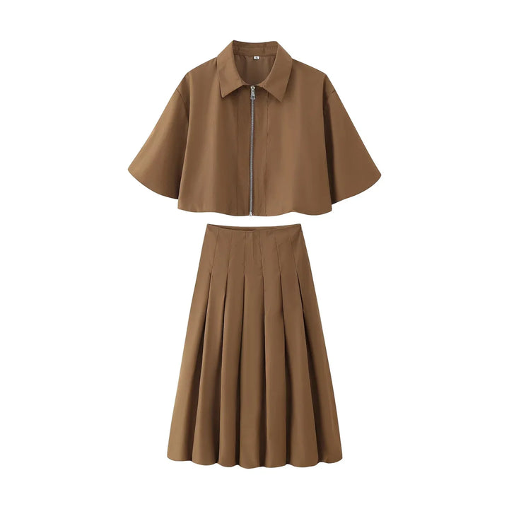 Damen Rock Set | Zweiteiliges Outfit mit Faltenrock | Strukturierte Silhouette | Moderner Freizeitlook