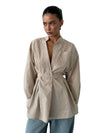Camicia da donna a righe manica lunga con cintura in vita | Legatura in vita