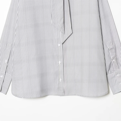 Camicia Donna Manica Lunga Bottoni Frontali Laccio Scollo Righe Verticali Camicia | Quotidiana