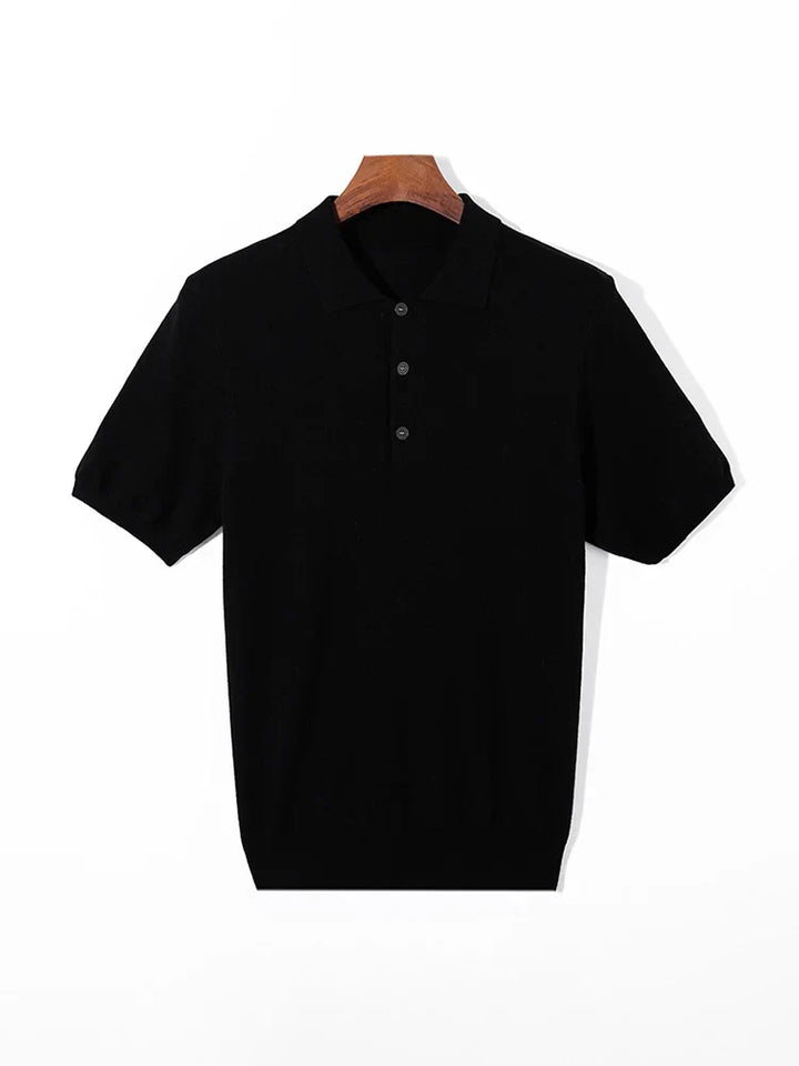 Herren Kurzarm Strick Polo Shirt mit Geripptem Saum Knopfleiste | Klassisch