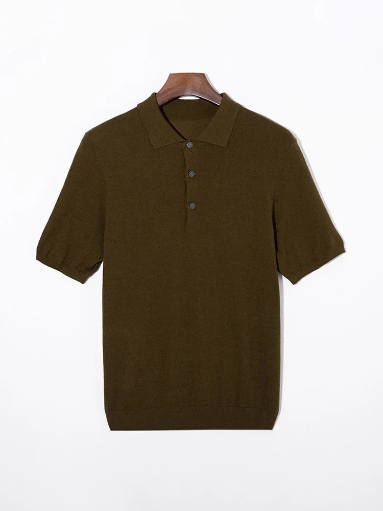 Herren Kurzarm Strick Polo Shirt mit Geripptem Saum Knopfleiste | Klassisch