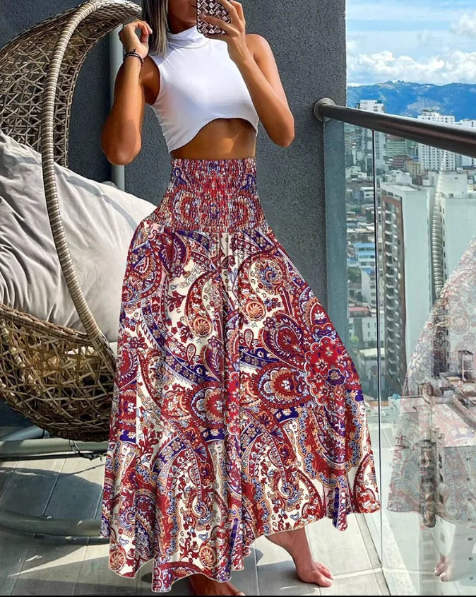 Gonna lunga a vita alta da donna | Motivo tropicale