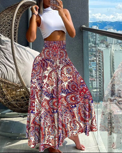 Gonna lunga a vita alta da donna | Motivo tropicale