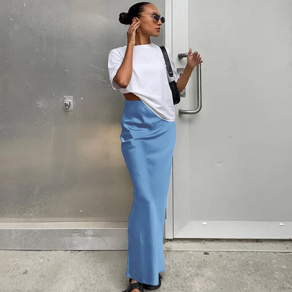 Dámská sukně s vysokým pasem, rovný střih, minimalistický styl | Maxi