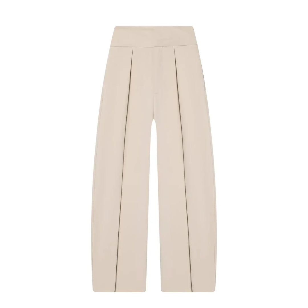 Damen High Waist Hose mit Bundfalten vorne und weitem Bein | Taillierte Passform