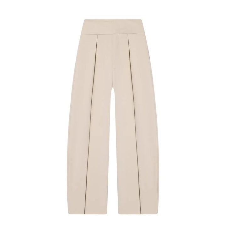 Damen High Waist Hose mit Bundfalten vorne und weitem Bein | Taillierte Passform