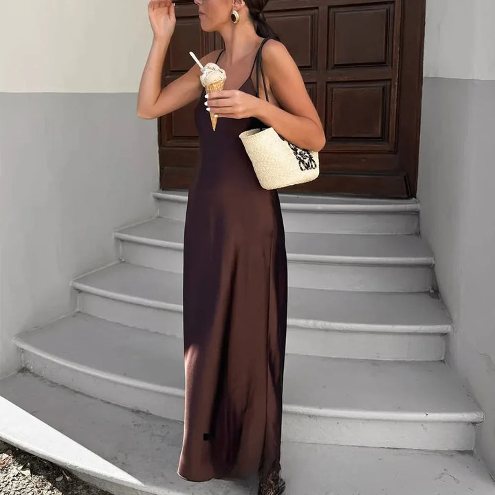 Damen Kleid Ärmellos V-Ausschnitt Rückenfrei Abendkleid | Maxi