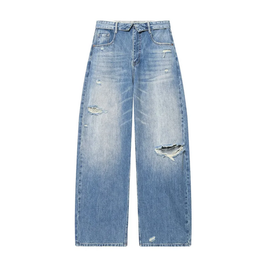 Damen Jeans mit Weitem Bein | High-Waist-Design und Destroyed-Details | Moderner Alltagslook