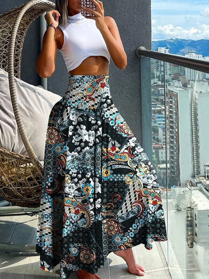 Gonna lunga a vita alta da donna | Motivo tropicale