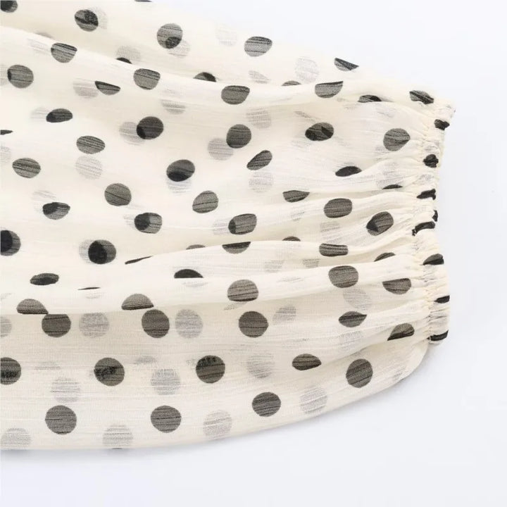 Damen Langarm Bluse mit Polka Dots Stehkragen lockere Passform | Gepunktet