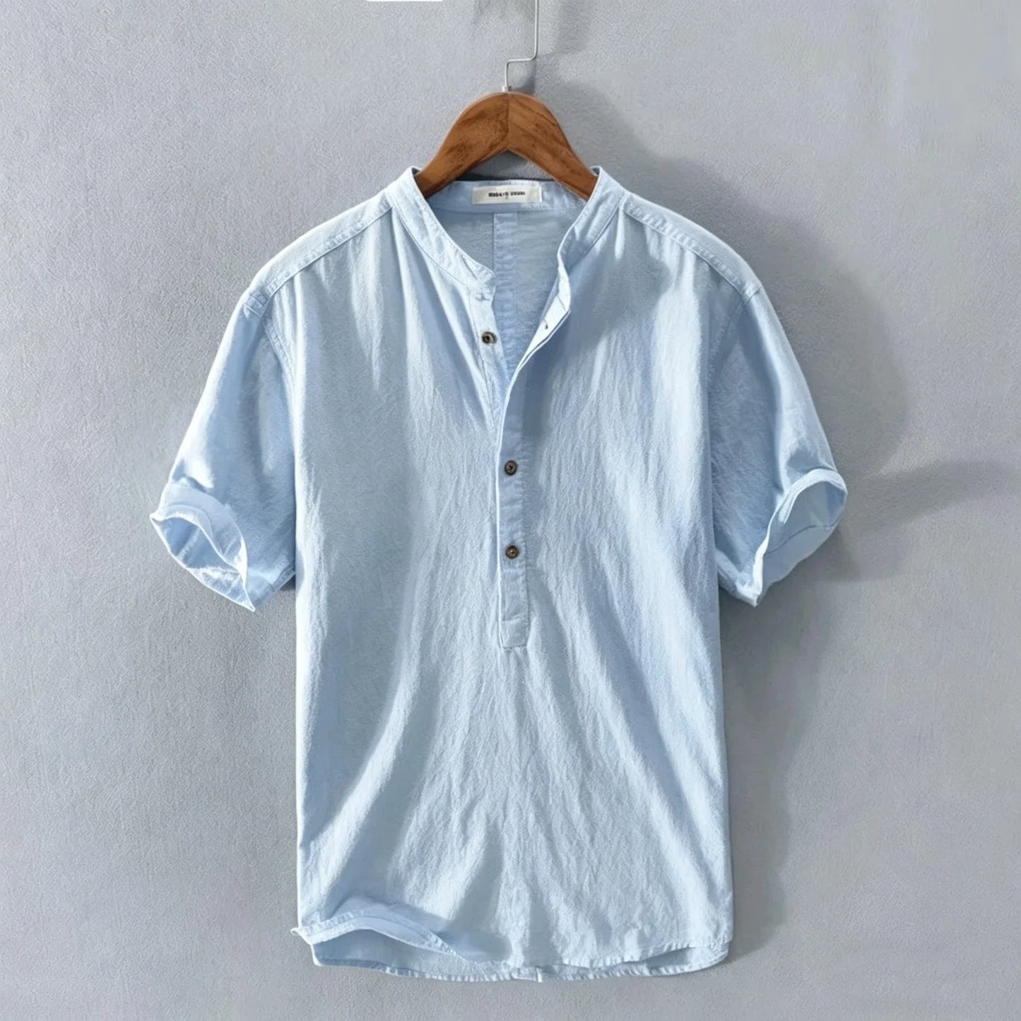 Camicia da uomo casual con colletto alla coreana e chiusura con bottoni | Maniche corte