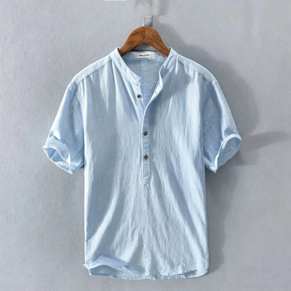 Camicia da uomo casual con colletto alla coreana e chiusura con bottoni | Maniche corte
