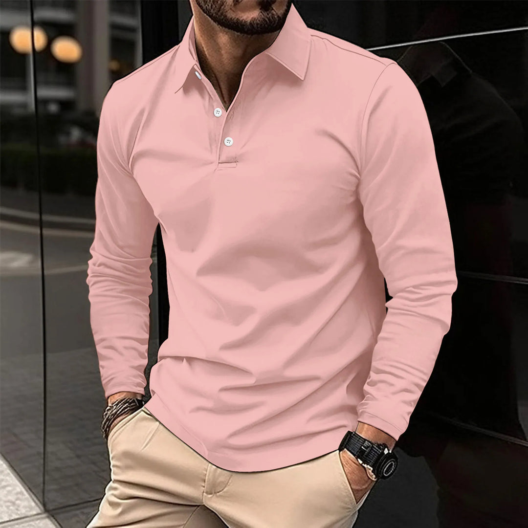 Herren Poloshirt Langarm Kragen Poloshirt | Einfarbig