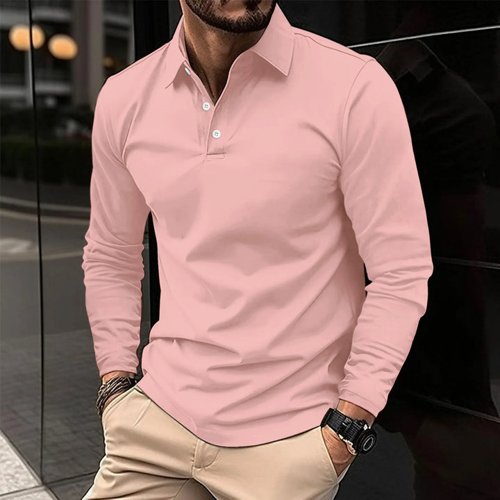 Herren Poloshirt Langarm Kragen Poloshirt | Einfarbig